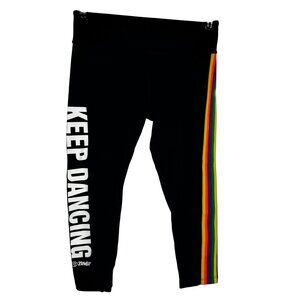 Zumba We Ar Marvelous Black Capri Leggings Rainbow Side‎ Stripe Keep Dancing SzM